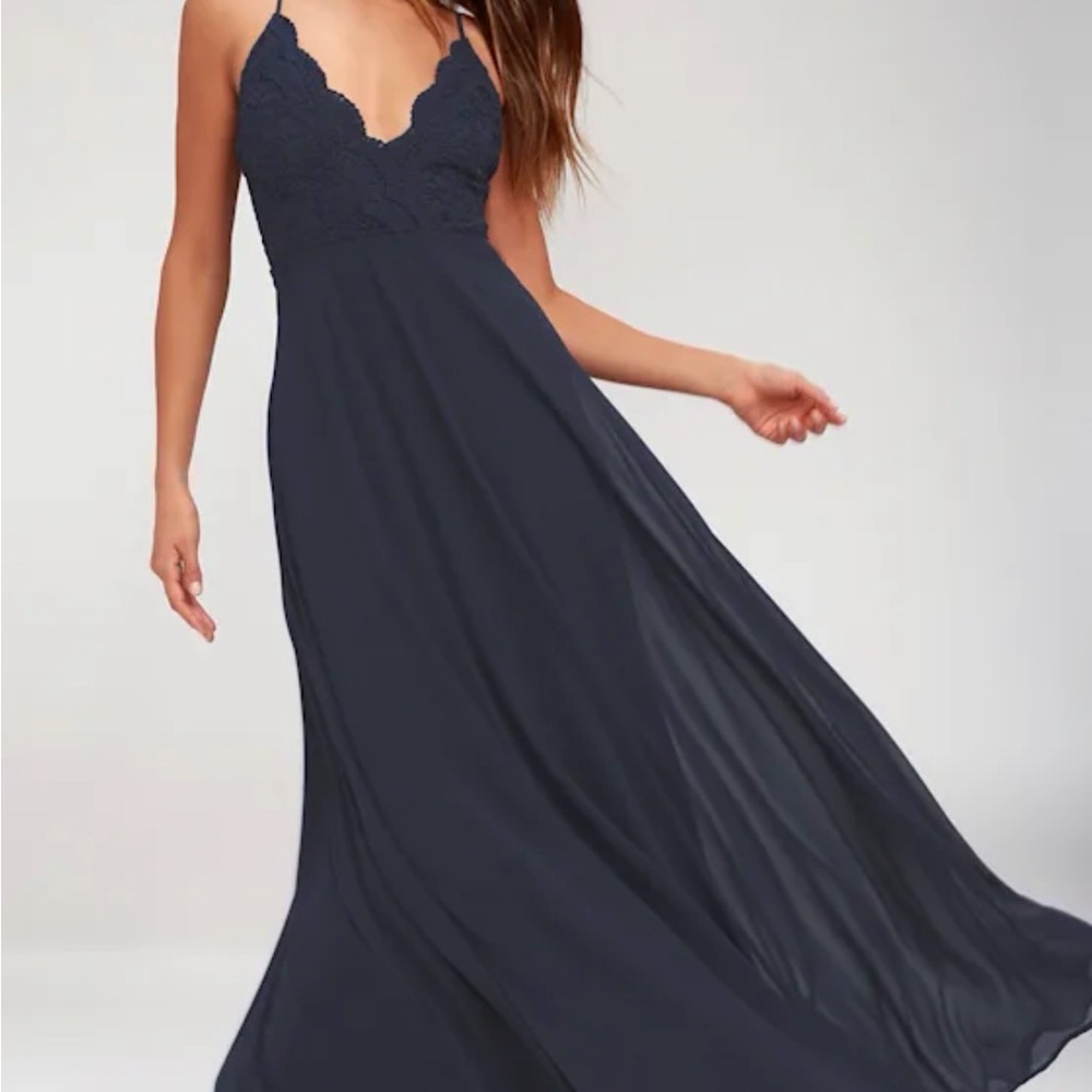 Lulus Madalyn Navy Blue Lace Maxi Dress